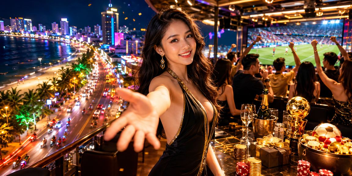 Người dùng tại Nha Trang trải nghiệm giải trí casino trực tuyến trên bãi biển buổi tối